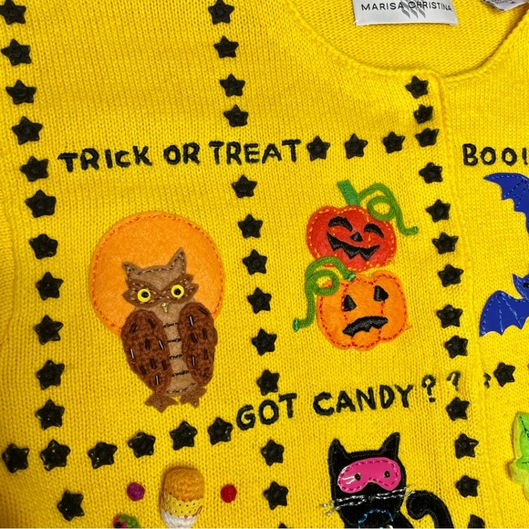 Marisa Christina Halloween Cardigan Sweater Appliqué Mixed Media Sequin Felt - Picture 5 of 15